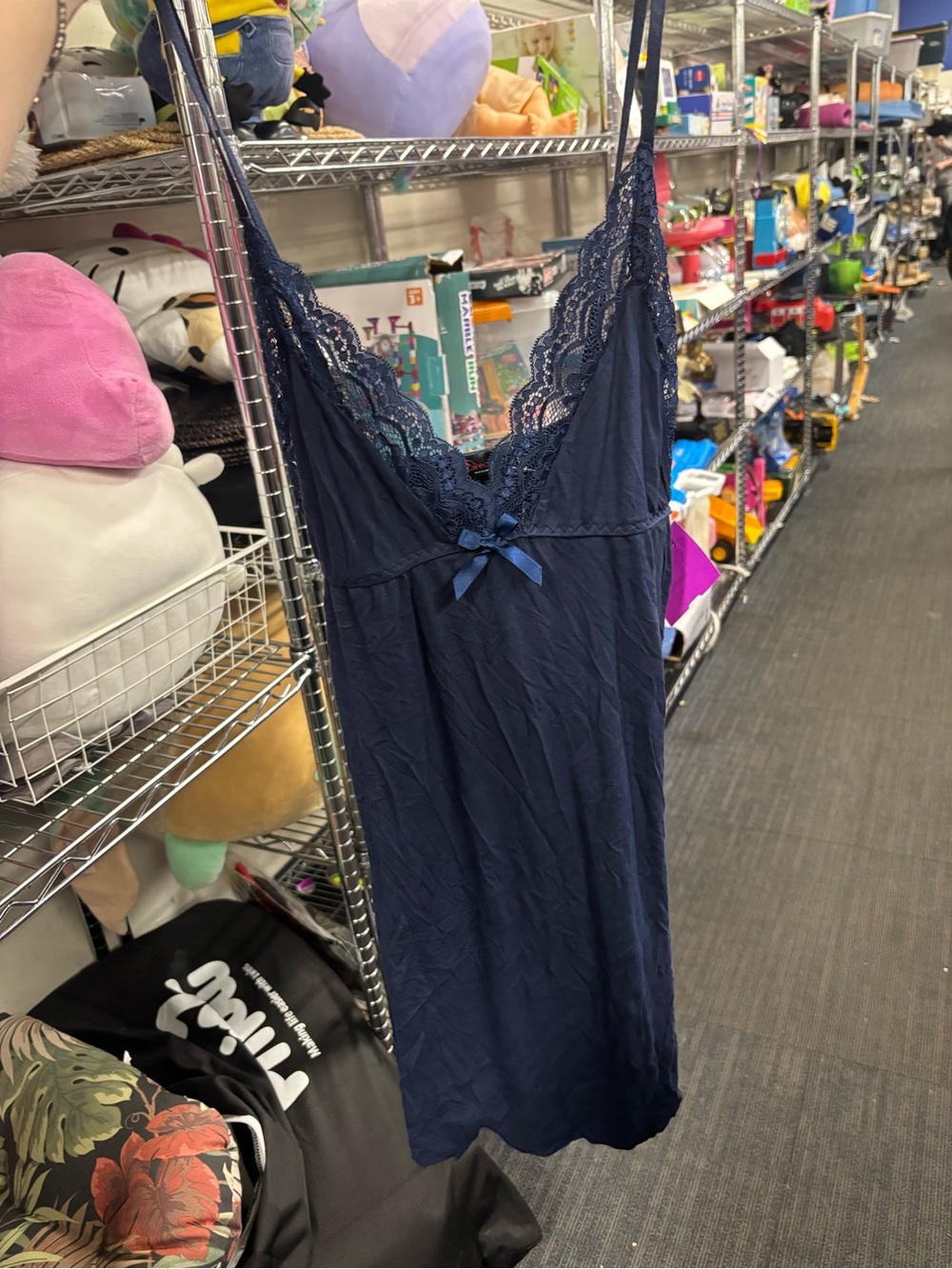 Vintage Navy Lace Trim Slip Dress